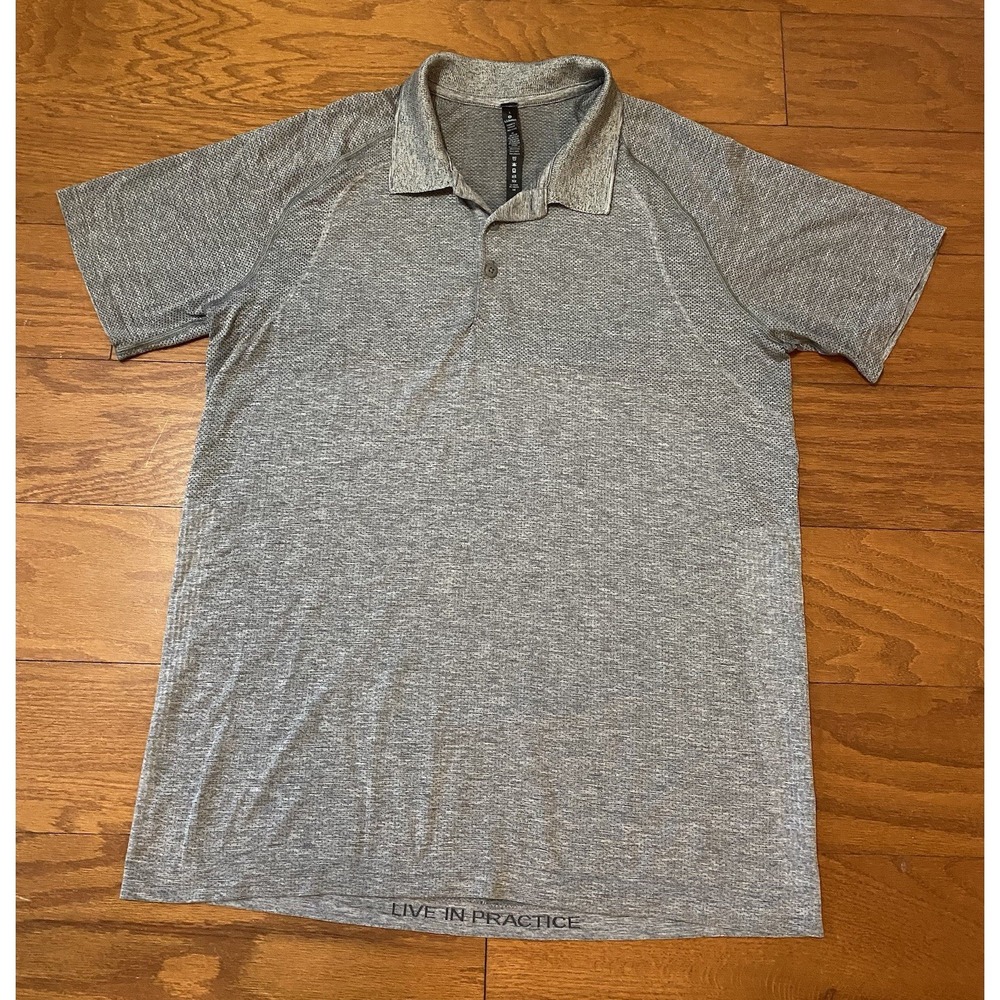 Lululemon Live in Practice Polo Mens Large Gray Short Sleeve Golf Performance